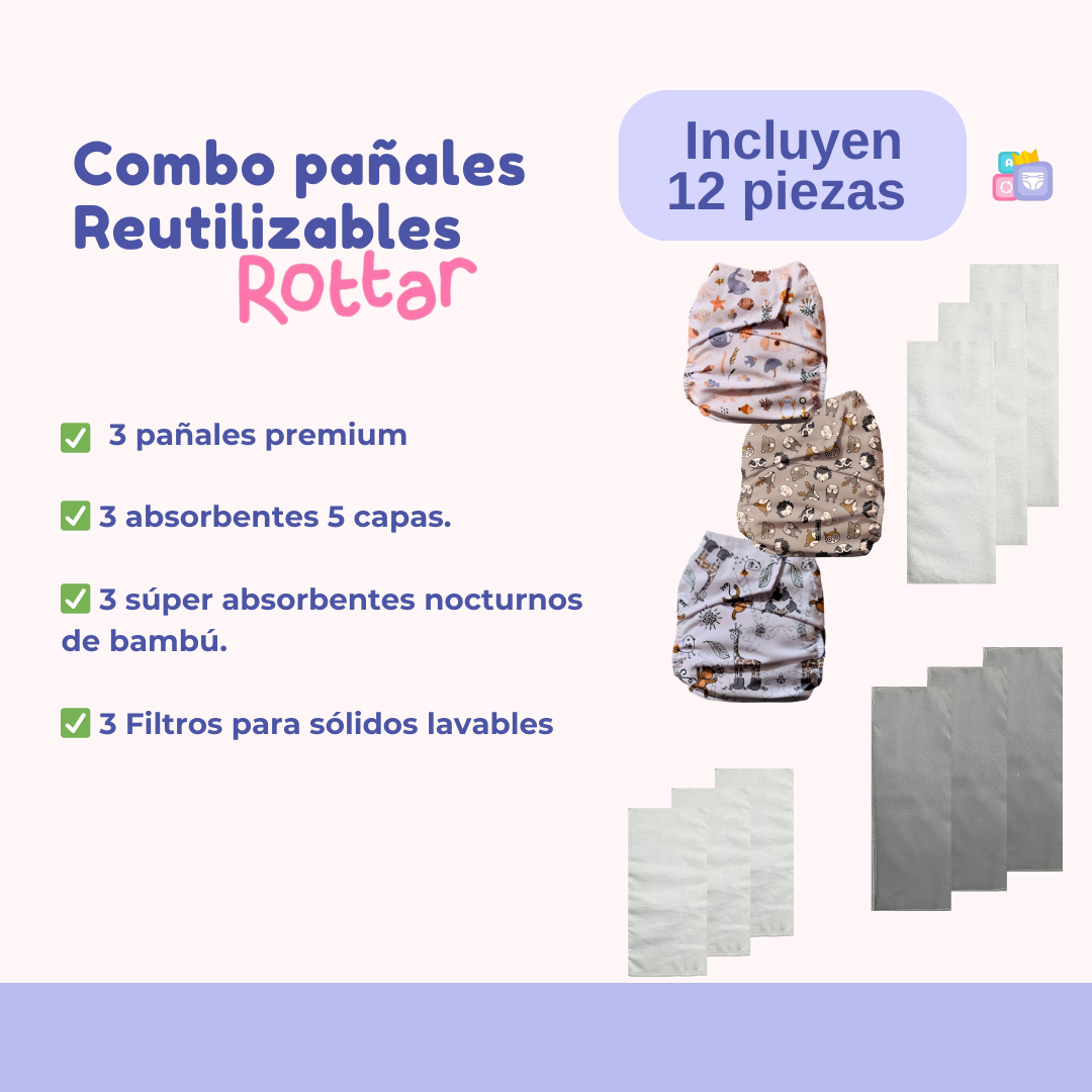 Kit 12 piezas - Pañales + Absorbentes + Filtros