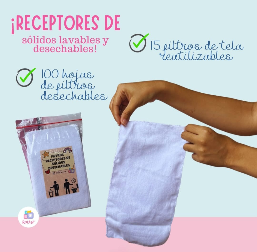 Super combo pañaleo total 78 piezas: 15 pañales + 45 insertos + filtros + accesorios